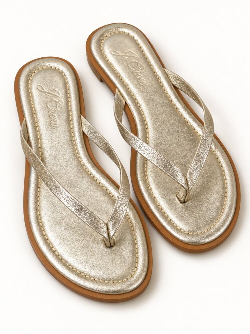 J.Crew Gold Metallic Leather Thong Flip Flop Sandals Women's 6 Made in Italy